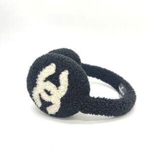 CHANEL 25B Large Coco Mark Bicolor Apparel Accessories Earmuffs Women's Black...